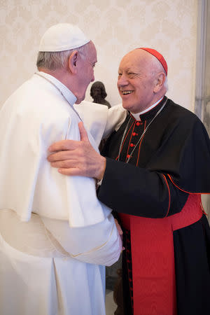 Pope Francis receives archbishop of Santiago de Chile, Ricardo Ezzati Andrello at the Vatican, January 14, 2019. Vatican Media/Handout via REUTERS