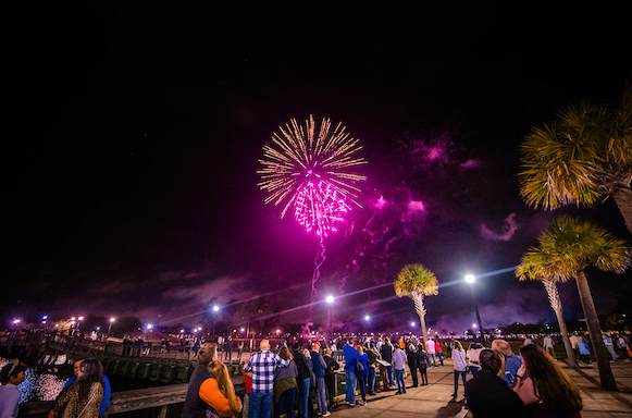 The Market Commons hosts free community events, like this exciting fireworks display.