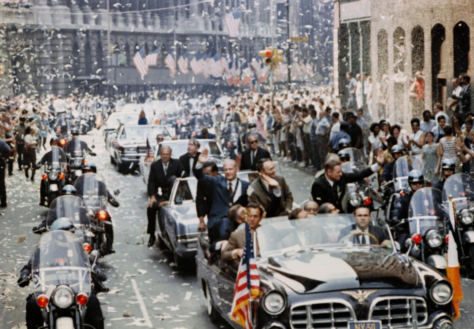 New York City welcomes the three Apollo 11 astronauts, Neil A. Armstrong, Michael Collins, and Buzz Aldrin, Jr., in a showering of ticker tape down Broadway and Park Avenue on august 13, 1969, in a parade termed at the time as the largest in the city's history. (Photo: NASA)