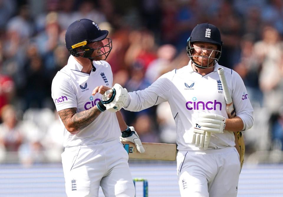 Jonny Bairstow was congratulated by Ben Stokes after being caught out for 136 on the final day against New Zealand at Trent Bridge (Mike Egerton/PA) (PA Wire)