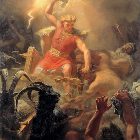 Thor's Fight with the Giants by Marten Eskil Winge, 1872 - Credit: &nbsp;GL Archive / Alamy