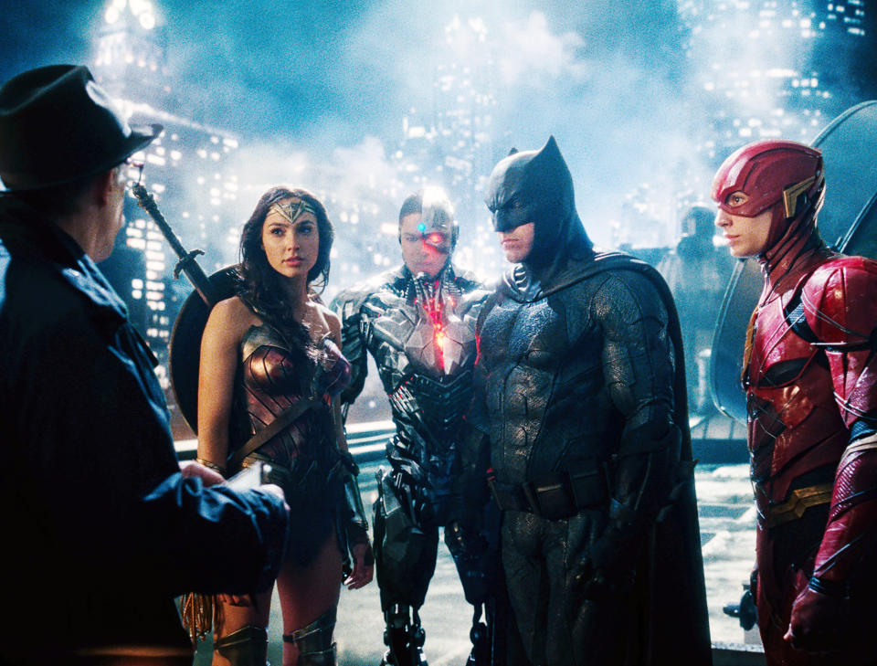 Various superheroes like Wonder Woman and Batman in "Justice League"