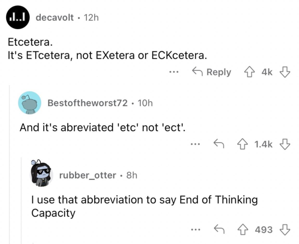 Reddit screenshot of people mispronouncing etc.