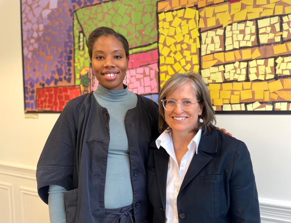 Ihsan Muhammad (left), chief impact officer, poses with CEO Linda Jennings in their Community Education Building, in Wilmington, Delaware, on Jan. 30, 2024.