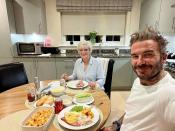 <p>For the star athlete, nothing tops a home-cooked meal made by his mom! <a href="https://people.com/tag/david-beckham/" rel="nofollow noopener" target="_blank" data-ylk="slk:Beckham;elm:context_link;itc:0;sec:content-canvas" class="link ">Beckham</a> <a href="https://www.instagram.com/p/CdmFyJ8Iom6/?utm_source=ig_web_copy_link" rel="nofollow noopener" target="_blank" data-ylk="slk:shared a sweet snap;elm:context_link;itc:0;sec:content-canvas" class="link ">shared a sweet snap</a> posing with his mother, Sandra, and a feast of British cuisine. "Can't beat dinner with mum ❤️ Gammon , chips , pineapple, fried egg , coleslaw & mushy peas.. Favorite as a kid thanks mum ❤️ followed by a jam doughnut and a cup of tea ☕️," he wrote in the caption. Celebrity chef and fellow Brit Gordon Ramsay commented, "I'm on my way <a href="https://www.instagram.com/sandra_beckham49/" rel="nofollow noopener" target="_blank" data-ylk="slk:@sandra_beckham49;elm:context_link;itc:0;sec:content-canvas" class="link ">@sandra_beckham49</a> <a href="https://www.instagram.com/davidbeckham/" rel="nofollow noopener" target="_blank" data-ylk="slk:@davidbeckham;elm:context_link;itc:0;sec:content-canvas" class="link ">@davidbeckham</a> ❤️"</p>