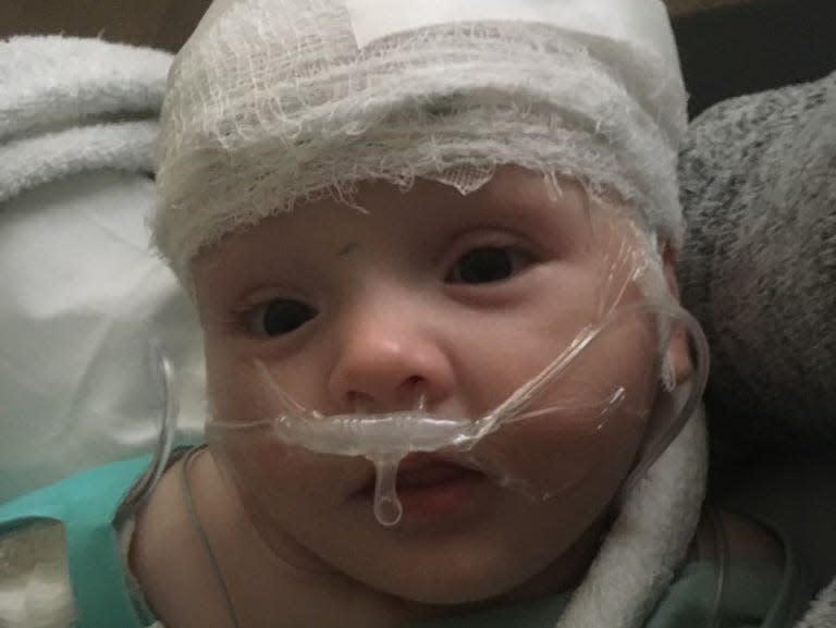 Baby Henry Saladino being treated in the hospital