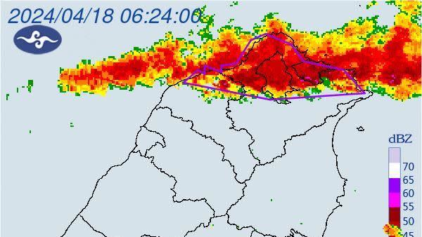 中央氣象署稍早針對6縣市發布大雷雨即時訊息。（圖／中央氣象署）