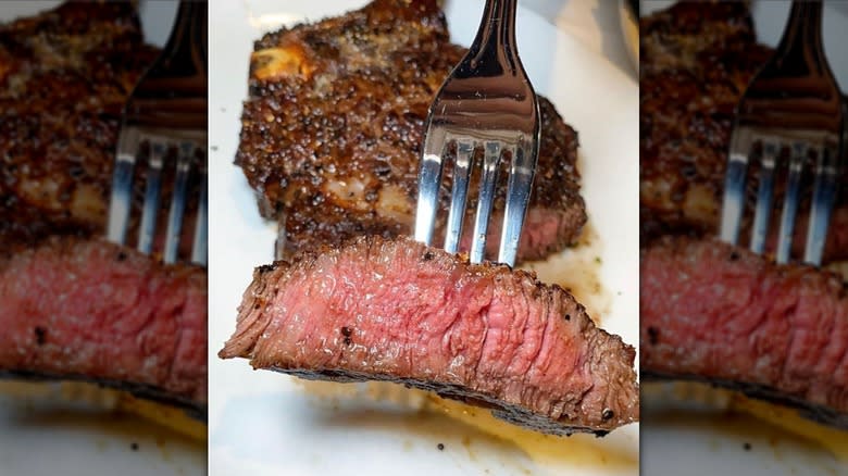 steak on fork