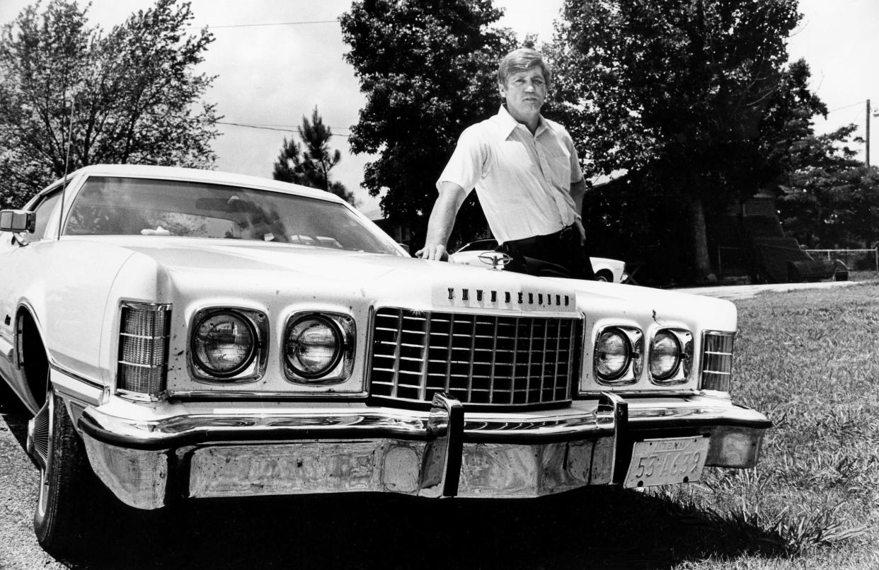 Buford Pusser shows off his 1973 Thunderbird at his home in Adamsville, Tenn., on Aug. 1, 1973. The former sheriff has already put 35,000 miles on his car.