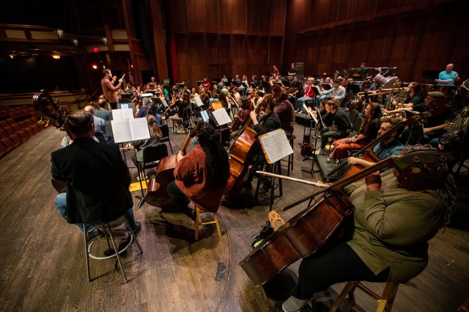 The Tallahassee Symphonic Orchestra rehearses in Ruby Diamond Auditorium on Tuesday, March 21, 2023. 