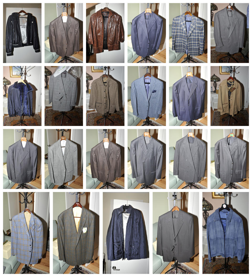 <p>Jackets included in the government’s exhibits admitted into evidence, at the trial of President Donald Trump’s former campaign chairman Paul Manafort, are seen in this combination image of pictures released from Special Counsel Robert Mueller’s office in Washington, D.C., on Aug. 1, 2018. (Photo: Courtesy Special Counsel’s Office/Handout via Reuters) </p>