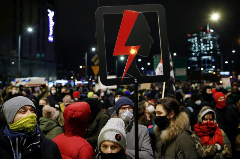 Protest against verdict restricting abortion rights, in Warsaw