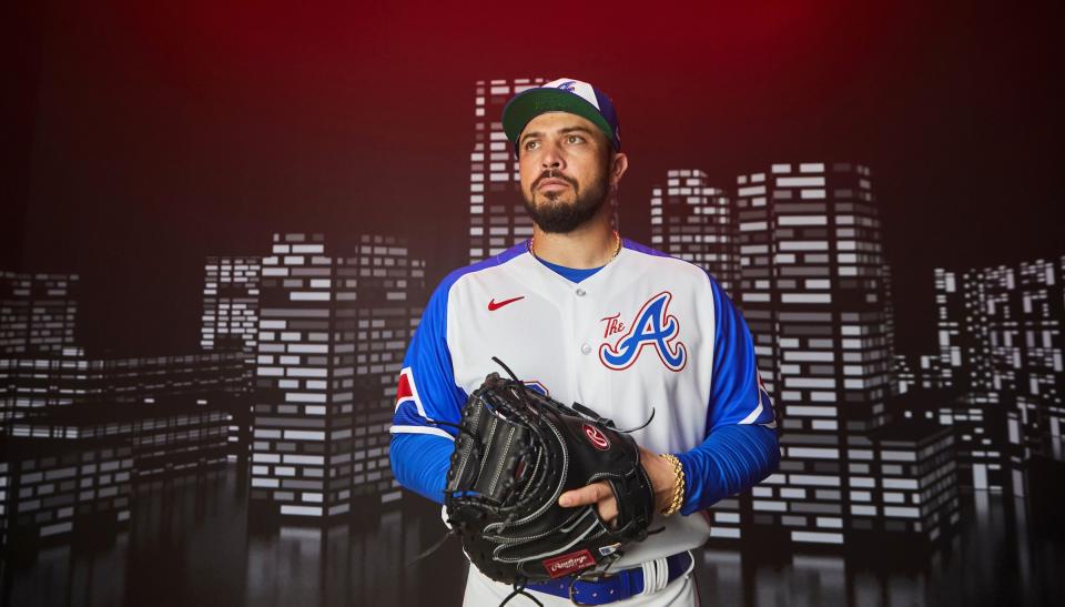 NORTH PORT, FLORIDA - FEBRUARY 21: Travis D'Arnaud of the  Atlanta Braves poses for a photo during Spring Training at CoolToday Park on February 21, 2023 in Venice, Florida. (Photo by Octavio Jones/Atlanta Braves)