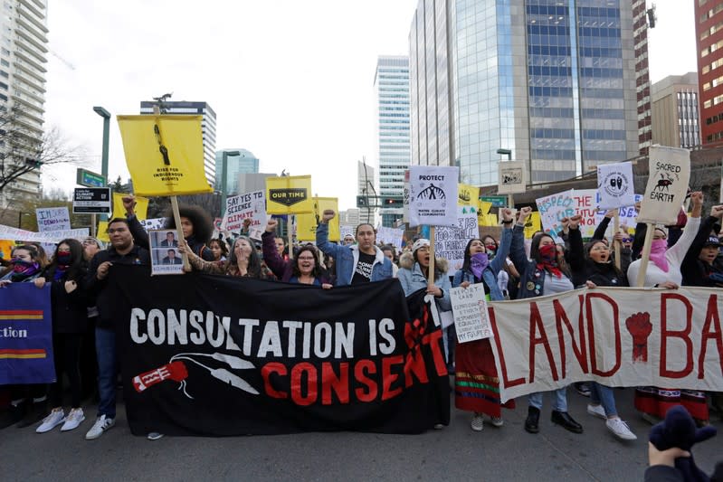 Climate change teen activist Greta Thunberg joins a climate strike march in Edmonton