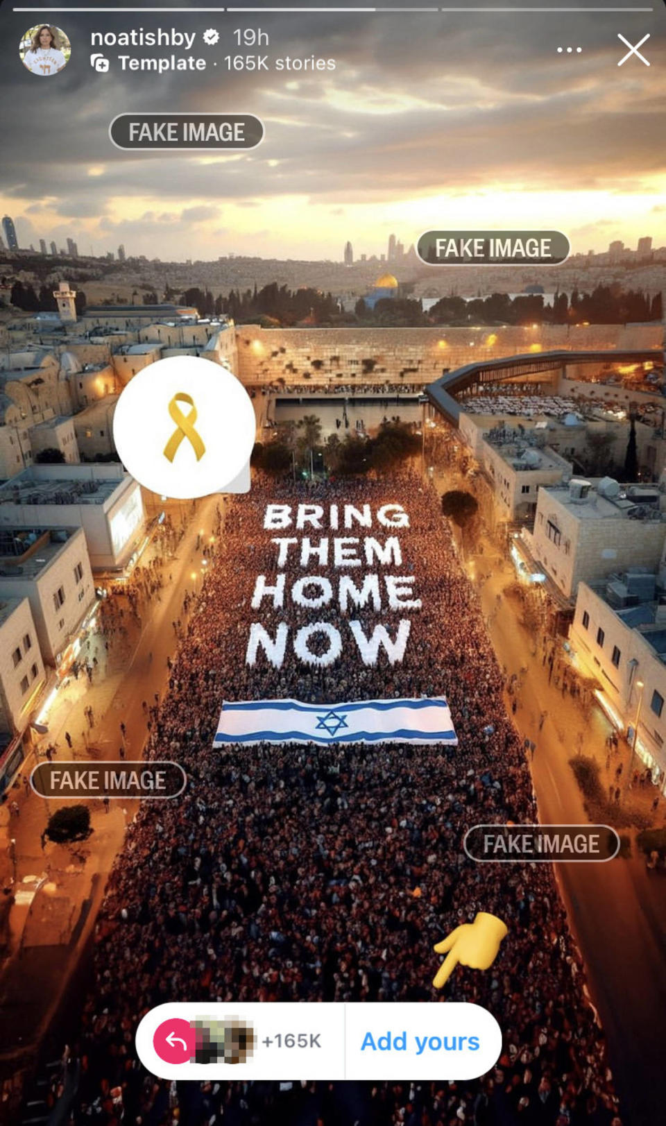 A seemingly AI-generated pro-Israel image responding to the viral 