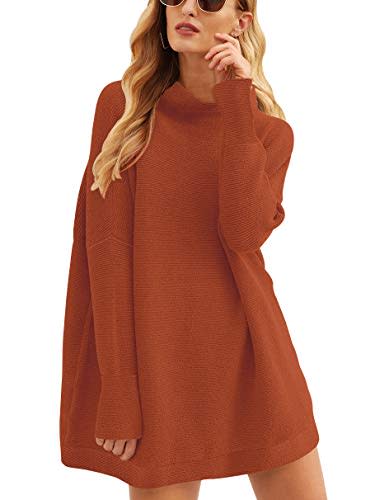 ANRABESS Oversized Sweaters for Women Casual Turtleneck Fall Tunic Sweater Long Sleeve Mock Neck Loose Baggy Slouchy Knitted Cozy Winter Pullover Top Cute Trendy Mini Dress A277-xiuhong-S Rust