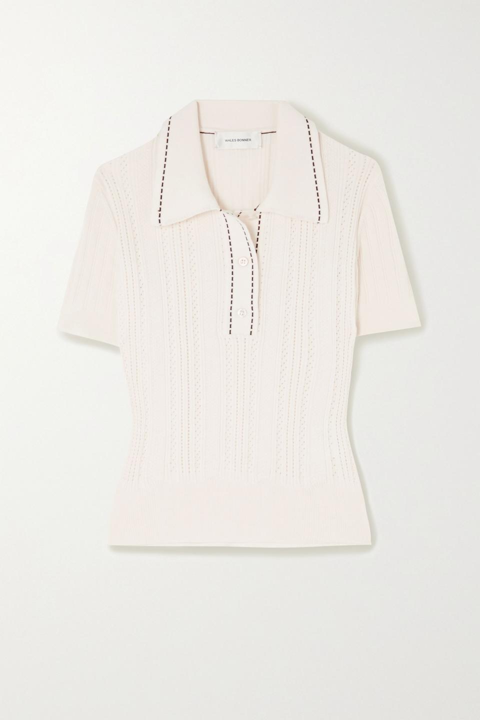 14) Pointelle-Knit Cotton Polo Shirt