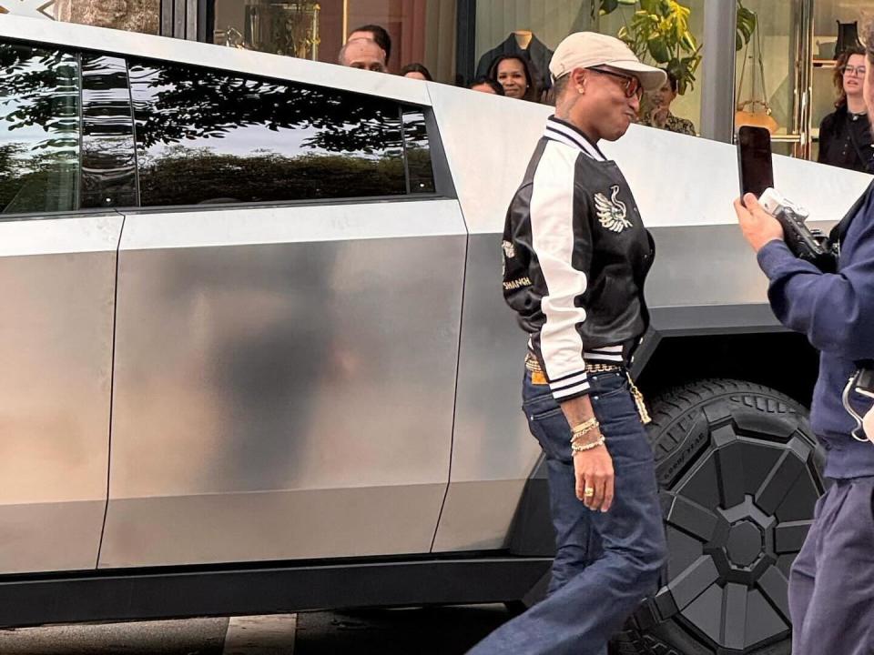 Pharrell Williams outside the Cybertruck