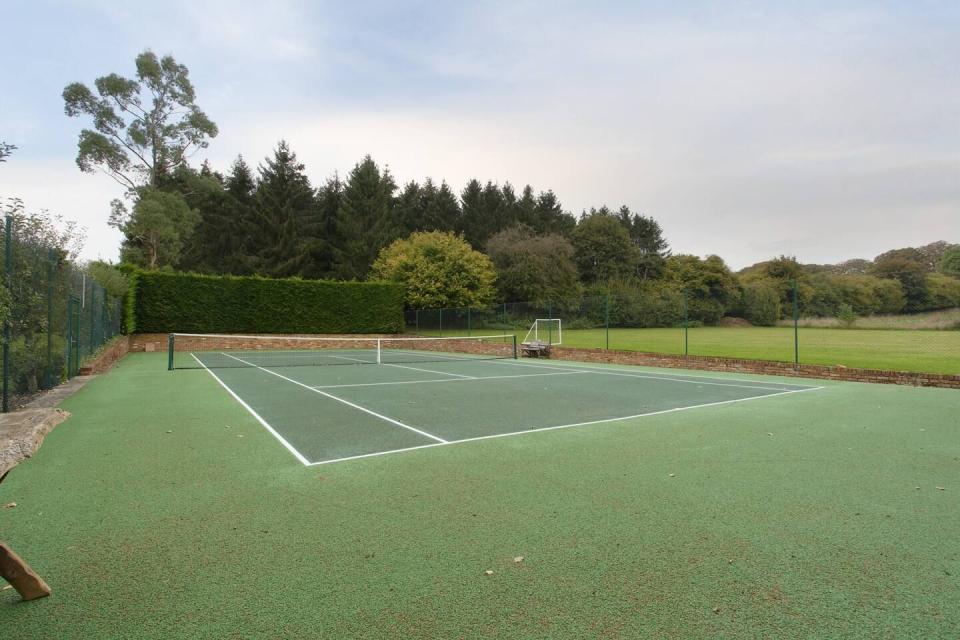 a tennis court with a net