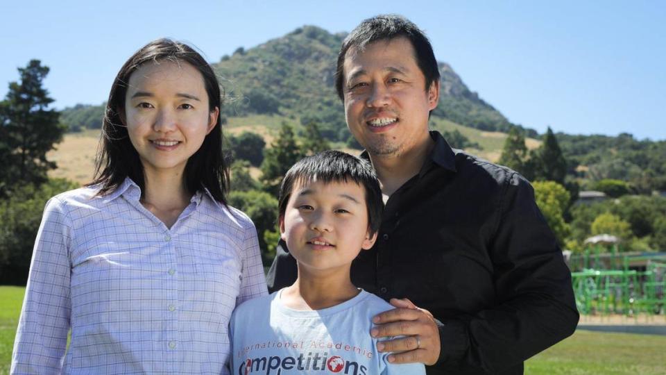 Augustine Wang-Zhao, a 9-year-old student at Bishop’s Peak Elementary School, has advanced to the International Academic Competition’s International History Olympiad in Rome. He’s pictured here with his parents Yuting Zhao and Jack Wang.