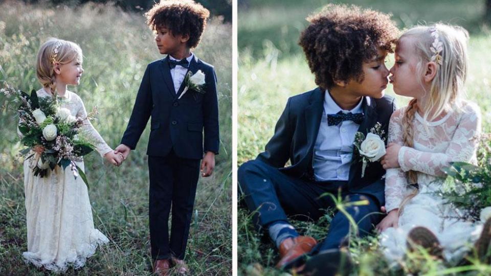 <p>Kids take dress up to the next level with mock wedding</p>