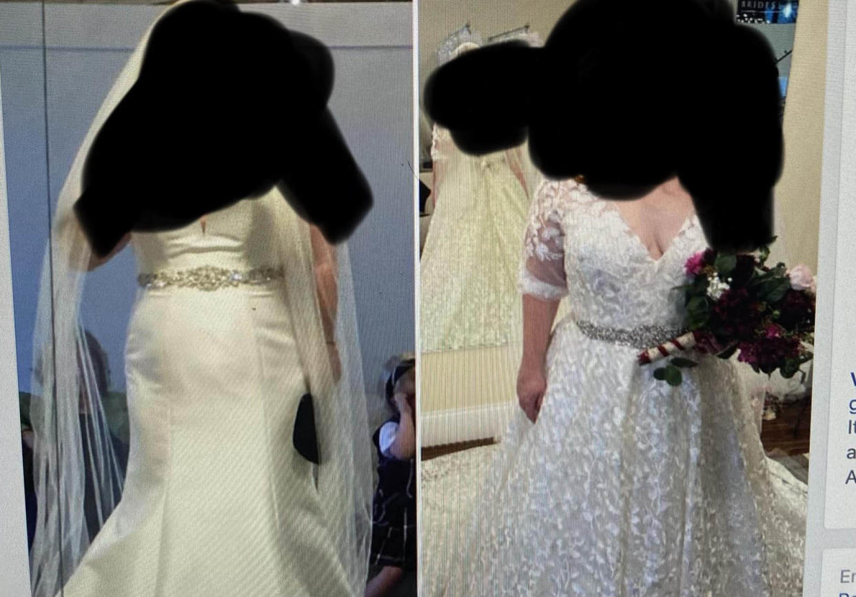 The bride shared two options for her gown, but it was her caption that had eyebrows through the roof. Photo: Facebook