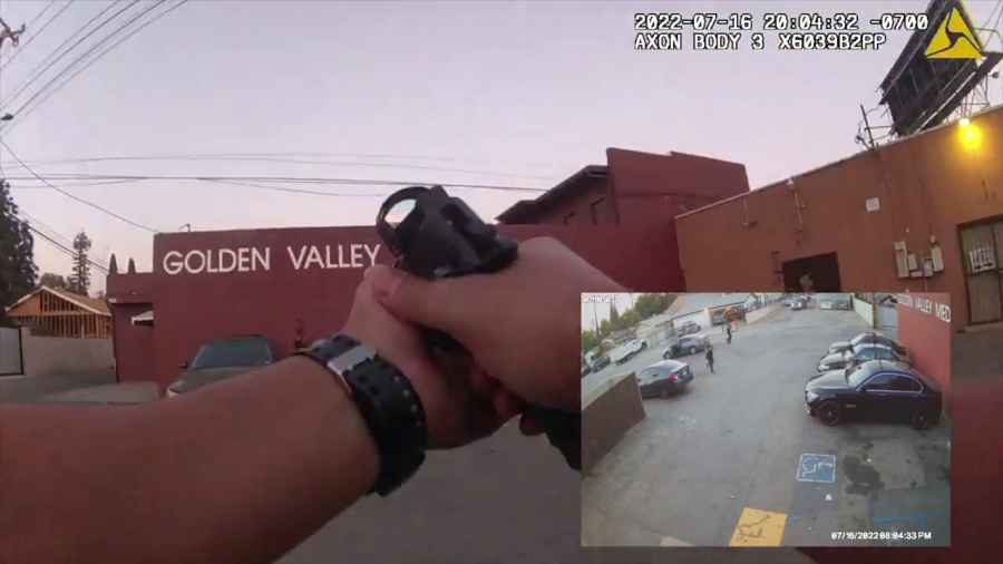 San Bernardino police released bodycam footage from the deadly shooting that killed Robert Adams on Saturday, July 16, 2022 (San Bernardino Police Department)