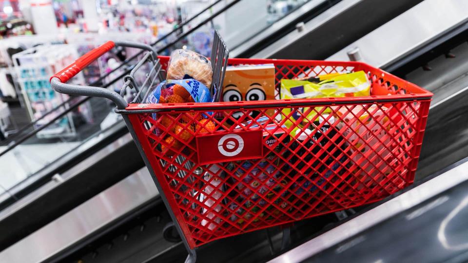 target cart going up escalator