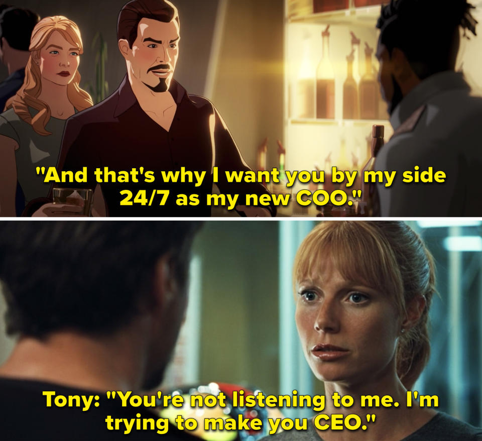 In this timeline, Tony doesn't need a new CEO because he's not Iron Man and can still focus on the company.