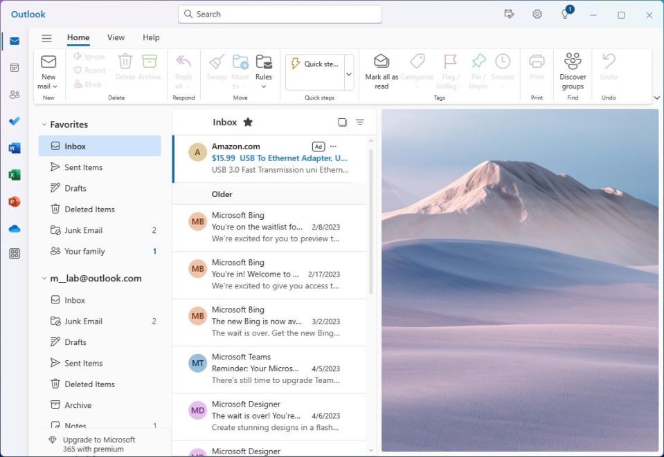 New Outlook app design