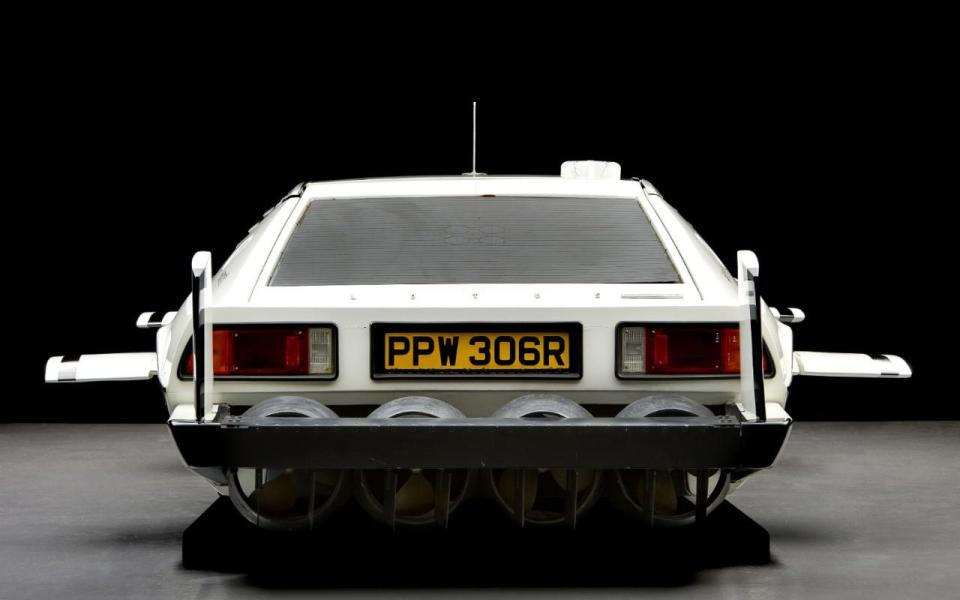 Jame Bond's Lotus Esprit rear with wings out - Credit: Tim Scott and Everett Collection/Rex Features  