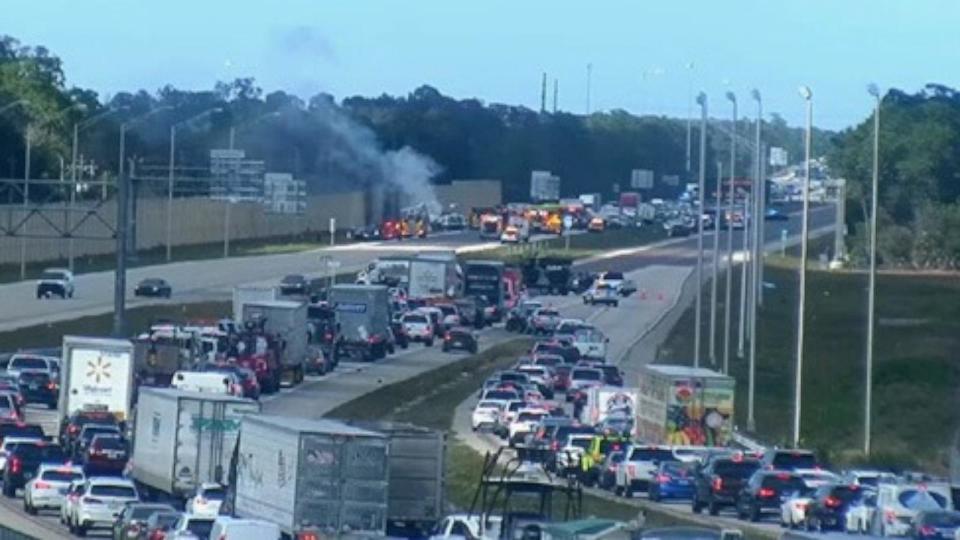 PHOTO: The scene after a small plane collided with a vehicle on I-75 near Naples, Florida, Feb. 9, 2024. (Florida Highway Patrol)