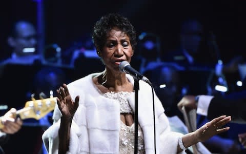 Franklin during her last performance at Elton John's 25th annual AIDS gala  - Credit: Getty Images