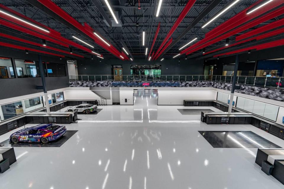Denny Hamlin wanted the main floor of 23XI Racing’s new headquarters to feel like a professional sports arena.