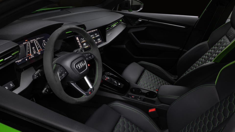 Black is the theme inside the RS 3, and the only interior color available. - Credit: Audi AG