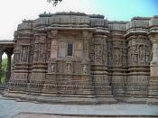 The inner half occupies the Garbhagriha and the front one the mandapa (hall). The sanctum sanctorum is 11 feet square inside. Between the outer walls of the sanctum sanctorum and that of the temple is the pradakshina marg (the circumambulatory passage). This passage was roofed with flat slabs laid across and carved with rosettes on the undersides and above this, rose the sikhara.