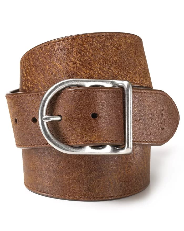 best belts for men, Polo Ralph Lauren Distressed Leather Belt with Dull Nickle Centerbar Buckle