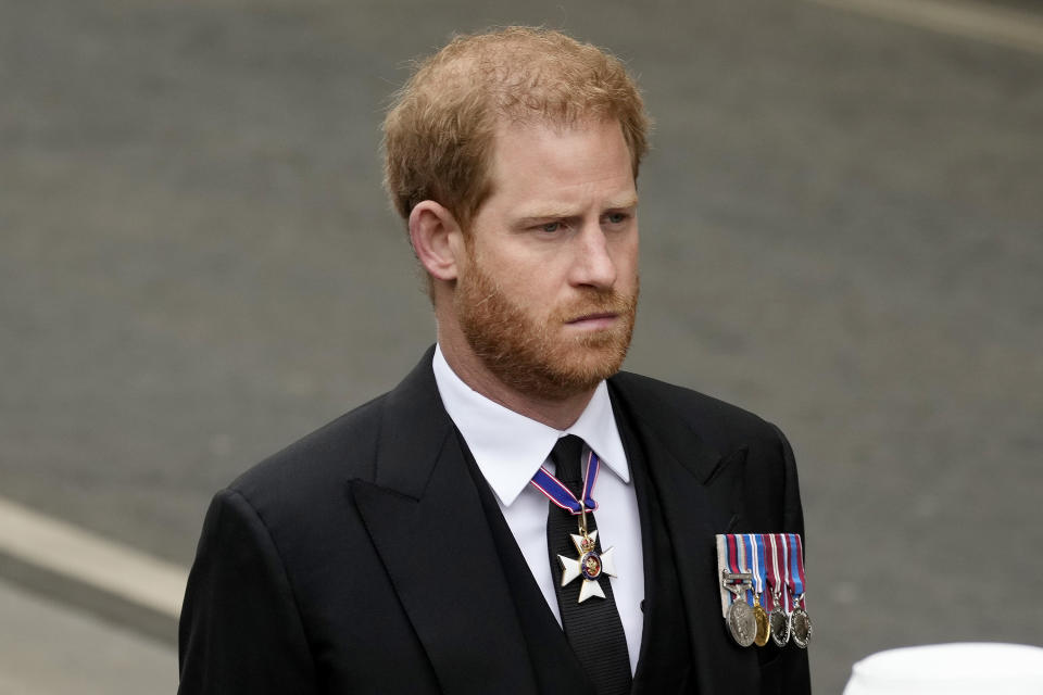 Prince Harry at Westminster Abbey ahead of the State Funeral of Queen Elizabeth II on Sept. 19, 2022, in London