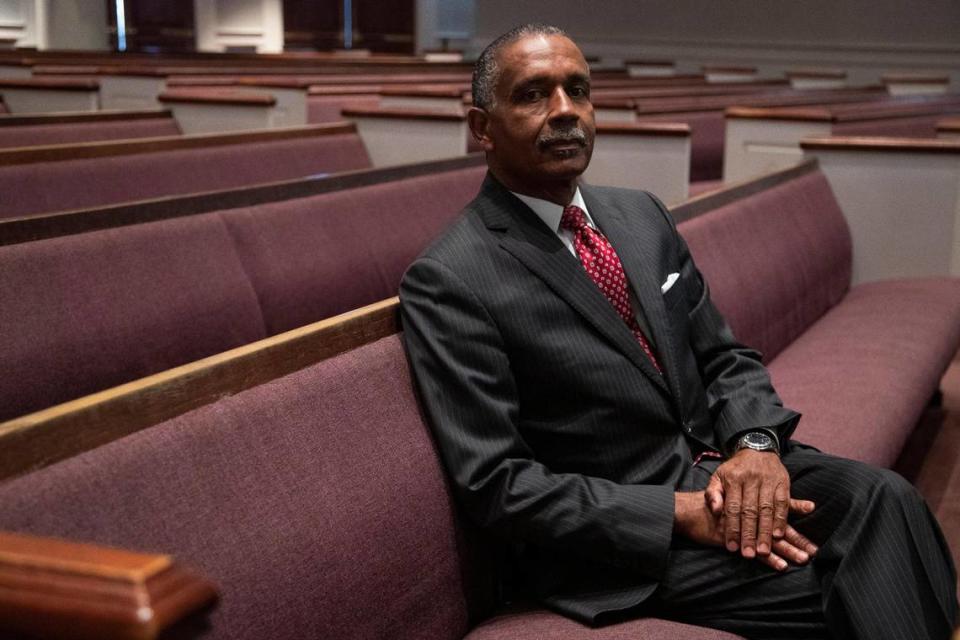 Reverend Charles Jackson at Brookland Baptist Church in West Columbia, South Carolina on Tuesday, February 23, 2021. Jackson has lead the church for 50 years.