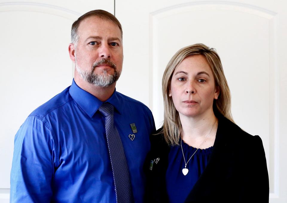 Cory and Shari Foltz, shown in March 2021 in Dublin, Ohio, say son Stone Foltz's organ donations have helped more than 130 people.