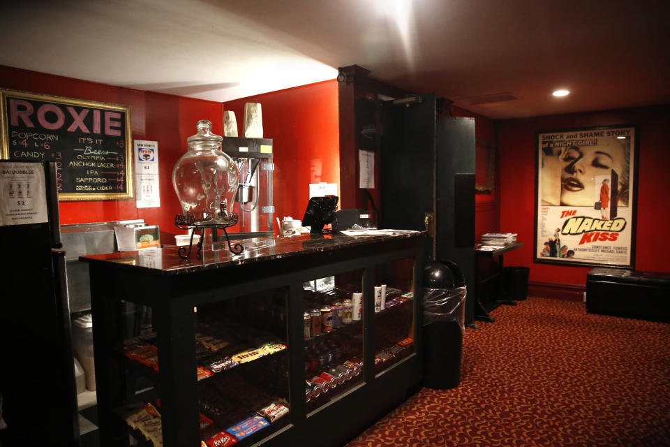 The lobby and concession stand of the Roxie Theatre in San Francisco