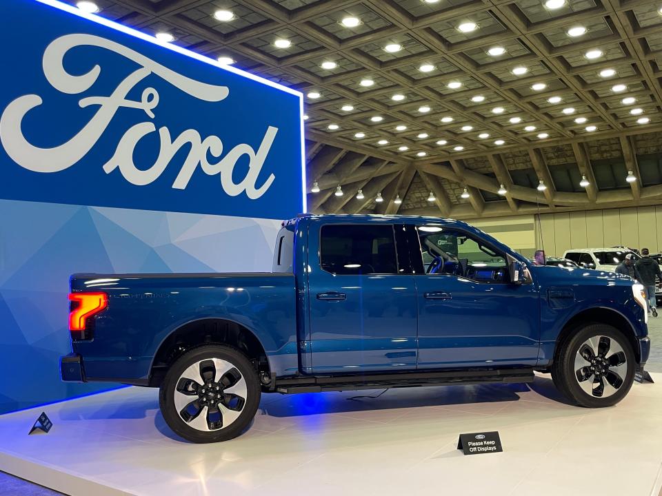 The all-electric Ford F-150 Lightning is one of the vehicles on display at the Memphis International Auto Show. That will be the vehicle produced at Blue Oval City in Haywood County.