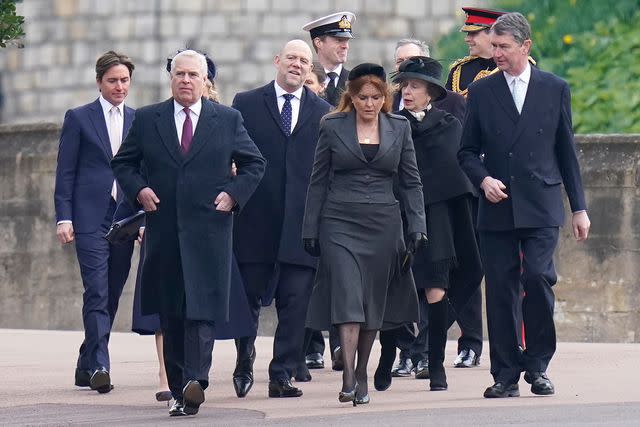 <p>Andrew Matthews - WPA Pool/Getty</p> Prince Andrew and Sarah Ferguson lead the walk to the Thanksgiving Service for King Constantine of Greece at St. George’s Chapel at Windsor Castle on February 27.