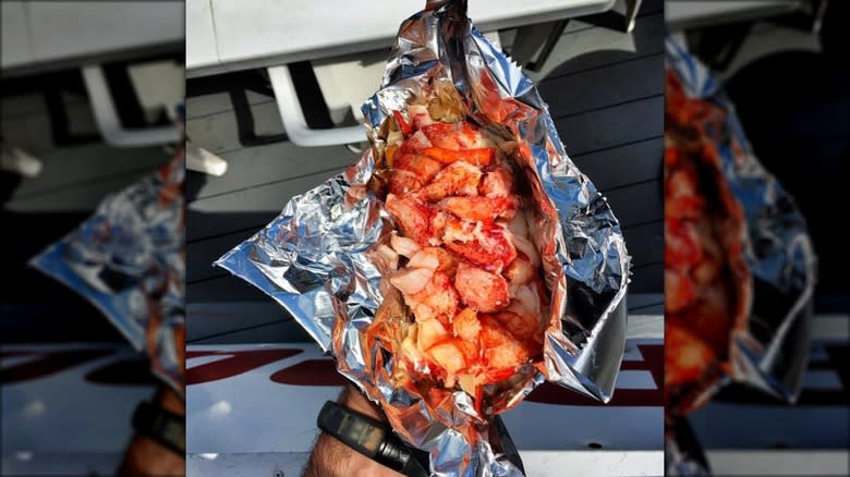 Foil-wrapped lobster roll from Red's Eats