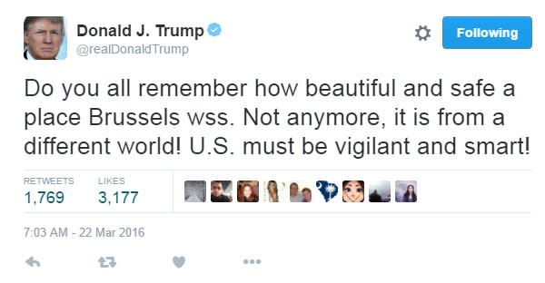  Donald Trump Tweets About Brussels Terror Attacks, Makes Bombings About US Politics