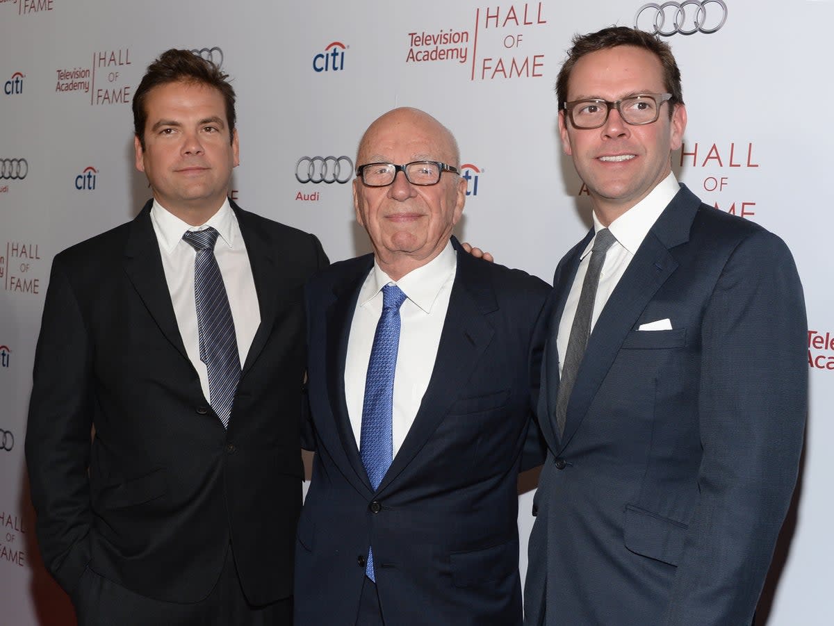 From left Lachlan Murdoch, Rupert Murdoch and James Murdoch in 2014 (Getty Images)