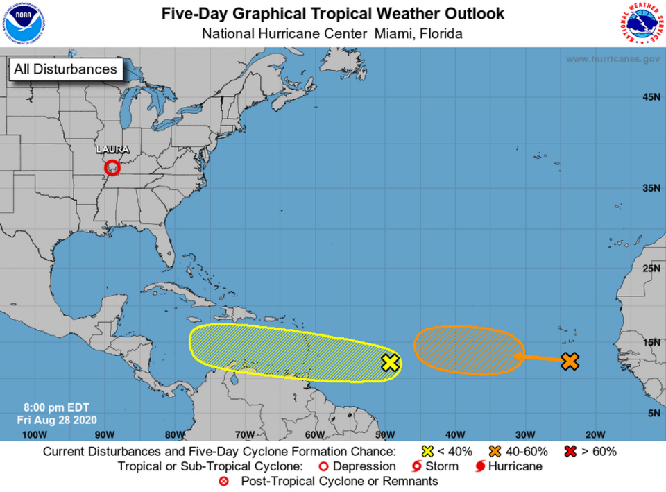 Forecasters are watching two tropical waves in the Atlantic early Friday that have a chance of development in the next five days