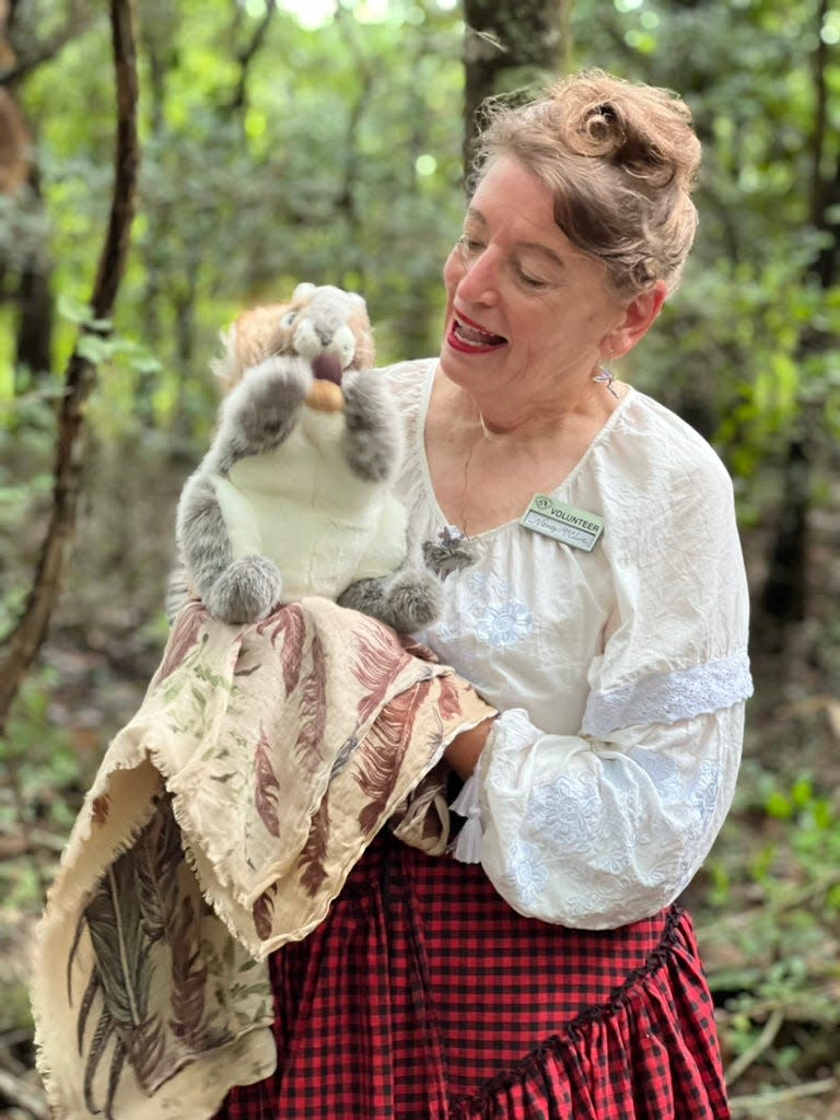 Nancy McClure and a park ranger will present “Lightning and the Very First Gray Squirrels’ Feast and Reunion,” a program for children and adults at Maclay’s Pavilion at 9:30 a.m. on Sunday, July 14, 2024.