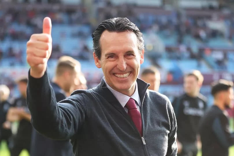 Unai Emery, Manager of Aston Villa, gives a thumbs up