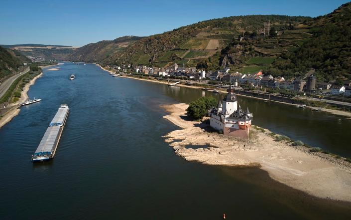 The Rhine near the key waypoint Kaub, in Germany, on Friday - Thomas Frey/dpa via AP